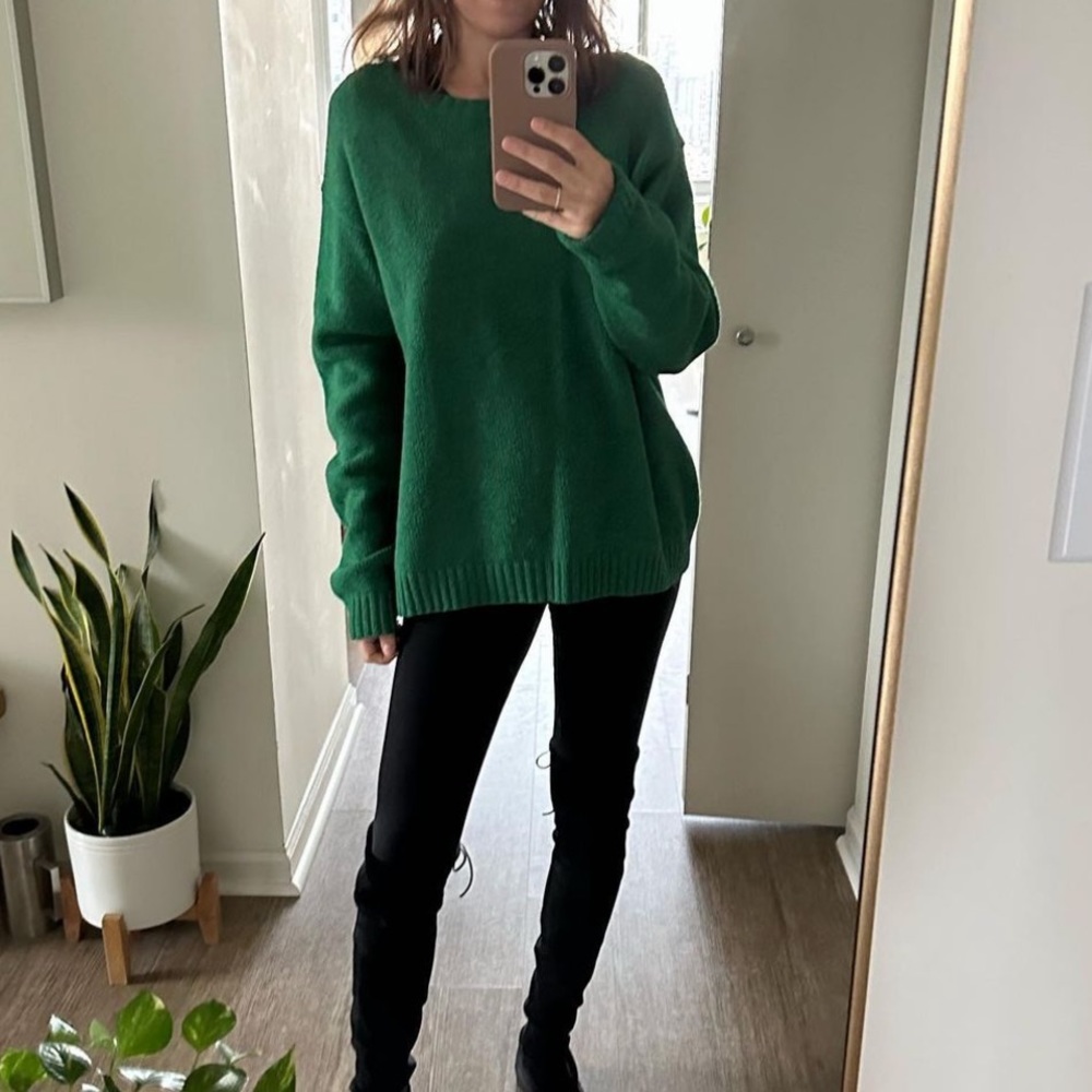 ACNE Green Wool Crew Neck Oversized S Sweater